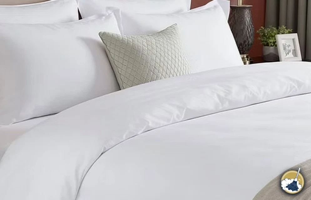 Guest-ready bed staged hotel-style with fresh white linens
